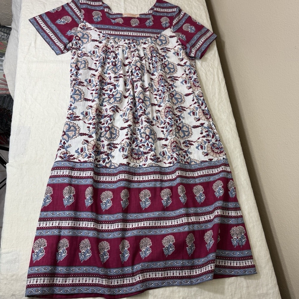 La Cera Bohemian Dress Womens M Floral Midi Pockets Boho Beach Vacation Summer - Picture 11 of 11